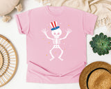 Patriotic Skeleton Hat graphic tee in Blossom