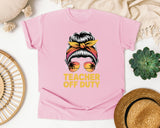 Teacher Off Duty Messy Bun Sunset graphic tee in Blossom