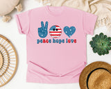 Peace Hope Love graphic tee in Blossom
