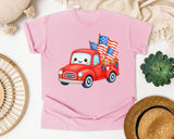 Red Truck With Flags graphic tee in Blossom