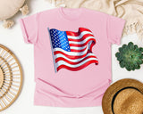 Waving American Flag Red graphic tee in Blossom