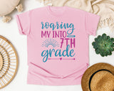 Roaring My Into 7th Grade graphic tee in Blossom
