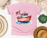 Patriotic Fishing Boat graphic tee in Blossom