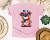 Bear With Flag Hat graphic tee in Blossom