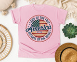 Land Of The Free Because Of The Brave Grey 3 graphic tee in Blossom