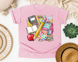 School Supplies Stack graphic tee in Blossom
