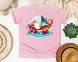 Patriotic Sailboat graphic tee in Blossom