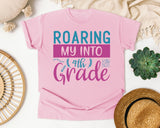 Roaring My Into 4th Grade graphic tee in Blossom