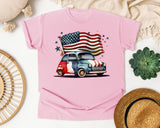 Retro Car With Flag graphic tee in Blossom