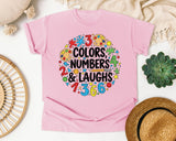 Colors Numbers And Laughs Circle graphic tee in Blossom