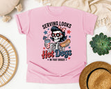 Serving Looks And Hot Dogs graphic tee in Blossom