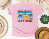 School Is Cool Lets Rule graphic tee in Blossom