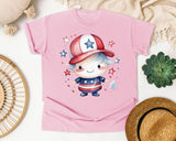 Patriotic Kid With Cap graphic tee in Blossom