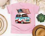 Patriotic Van With Flag graphic tee in Blossom