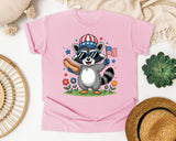 Patriotic Raccoon Hot Dog graphic tee in Blossom