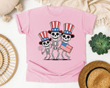 Patriotic Skeleton Trio Grey 2 graphic tee in Blossom