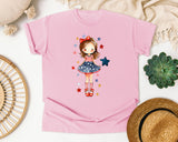 Patriotic Girl With Stars graphic tee in Blossom