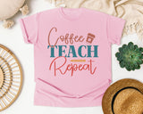 Coffee Teach Repeat Script graphic tee in Blossom