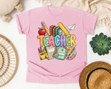 Teacher Supplies graphic tee in Blossom