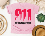 We Will Never Forget White 2 graphic tee in Blossom