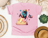Rocket With American Flag graphic tee in Blossom