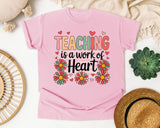Teaching Is A Work Of Heart Daisies graphic tee in Blossom