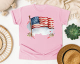 Waving American Flag Grey graphic tee in Blossom