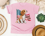 Puppy With American Flag graphic tee in Blossom