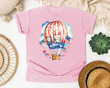 Bunnies In Hot Air Balloon graphic tee in Blossom