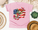 Floral American Flag Grey 2 graphic tee in Blossom