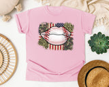 Baseball Lips Camo American Flag graphic tee in Blossom