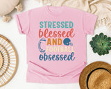 Stressed Blessed And Football Obsessed graphic tee in Blossom