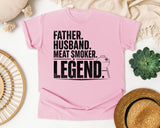 Father Husband Meat Smoker Legend Black graphic tee in Blossom