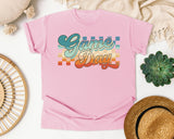 Game Day Retro Stripes graphic tee in Blossom