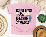 Coffee Gives Me Teacher Powers Pen graphic tee in Blossom