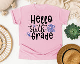 Hello Sixth Grade Backpack graphic tee in Blossom