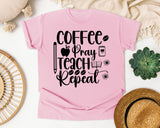 Coffee Pray Teach Repeat graphic tee in Blossom