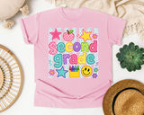 Second Grade Crayons Smiley graphic tee in Blossom