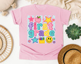 First Grade Crayons Smiley graphic tee in Blossom