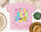 Pre-K Crayons Smiley graphic tee in Blossom