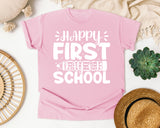Happy First Day Of School White 2 graphic tee in Blossom