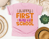 Happy First Day Of School White 2 3 graphic tee in Blossom