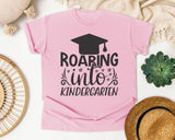 Roaring Into Kindergarten White graphic tee in Blossom