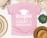Roaring Into Kindergarten White 2 graphic tee in Blossom