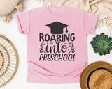 Roaring Into Preschool White graphic tee in Blossom