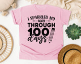 I Sparkled My Way Through 100 Days White graphic tee in Blossom
