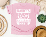 Daddy's Boy Is Here To Pick Up His Hero White 2 graphic tee in Blossom