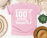 My Students Are 100 Days Smarter White 2 graphic tee in Blossom