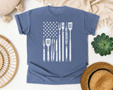 BBQ Tools American Flag White graphic tee in Blue Jean