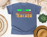 One Groovy Teacher graphic tee in Blue Jean